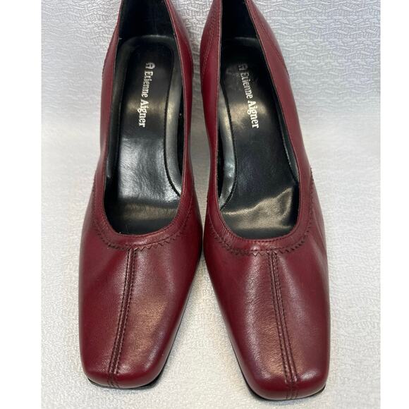 Etienne Aigner Burgundy Red Leather Box Toe Pumps women sz 7 - Picture 3 of 7